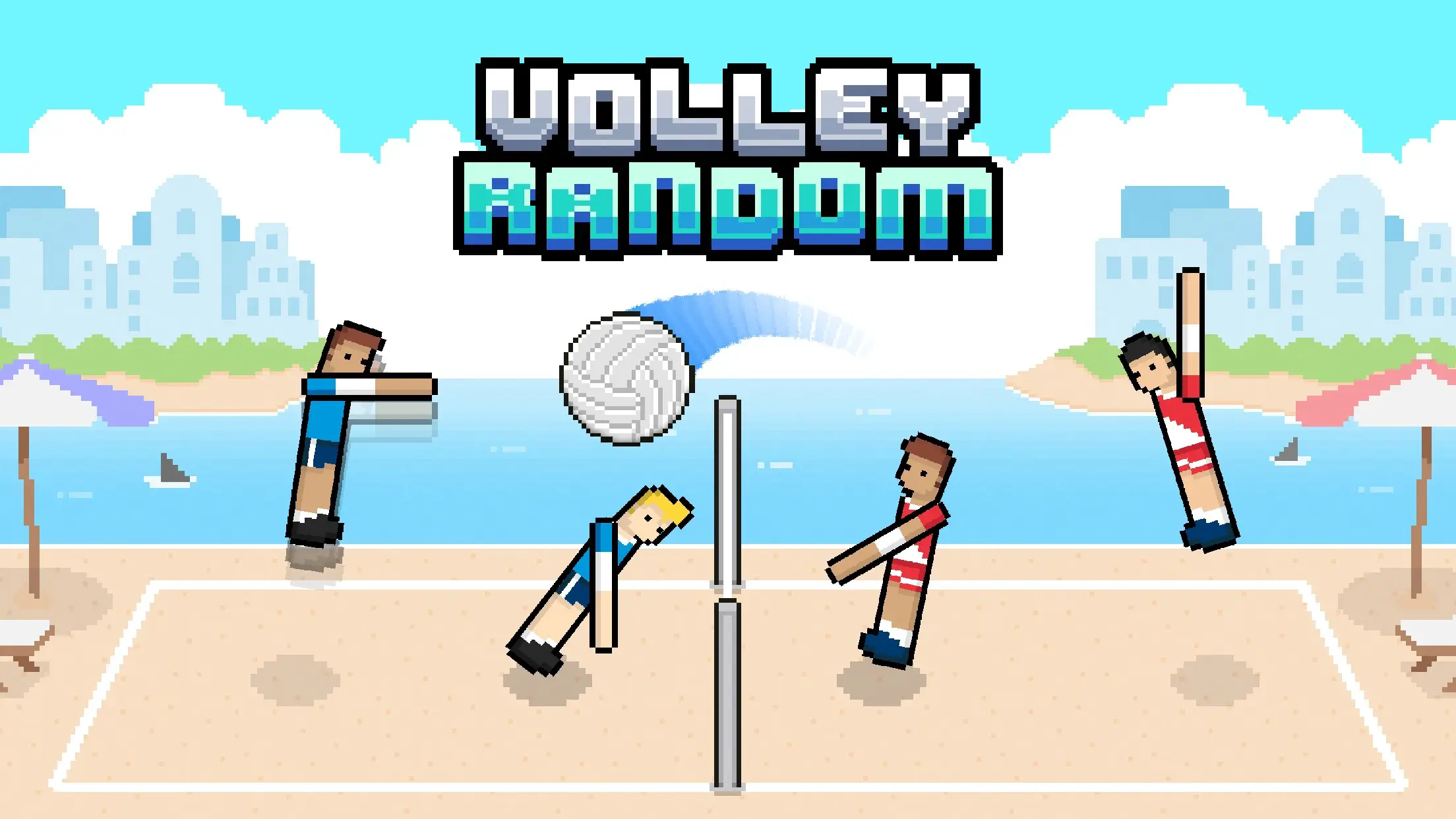 Volley Random Unblocked gameplay – two wacky pixel characters playing volleyball with random physics
