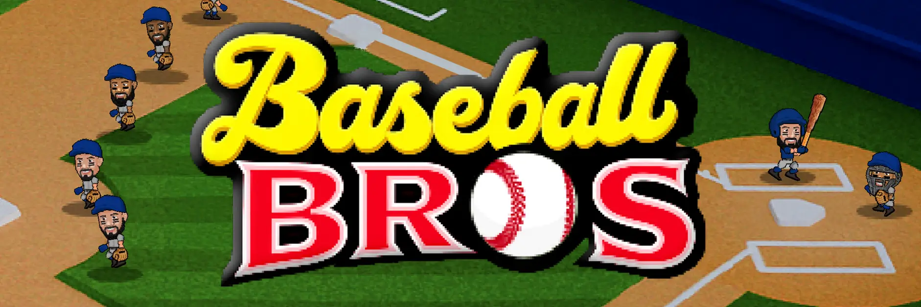 Cartoon baseball player swinging a bat in Baseball Bros Unblocked online game.