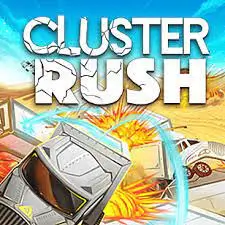 Cluster Rush Unblocked icon showing a player jumping between moving trucks.