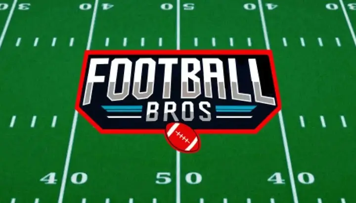 Football Bros Unblocked gameplay – two cartoon-style football players facing off on a colorful field
