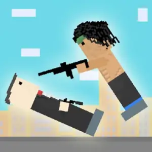 Rooftop Snipers unblocked game icon featuring pixel characters in a rooftop duel