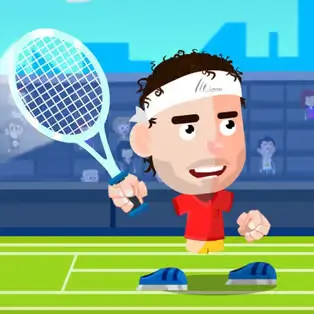 Tennis Masters Unblocked game icon showing two cartoon tennis players mid-match